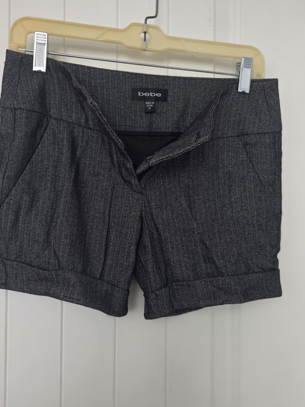 bebe Charcoal Gray Pinstripe Blazer with Black Panels With 2p Shorts - Picture 5 of 6